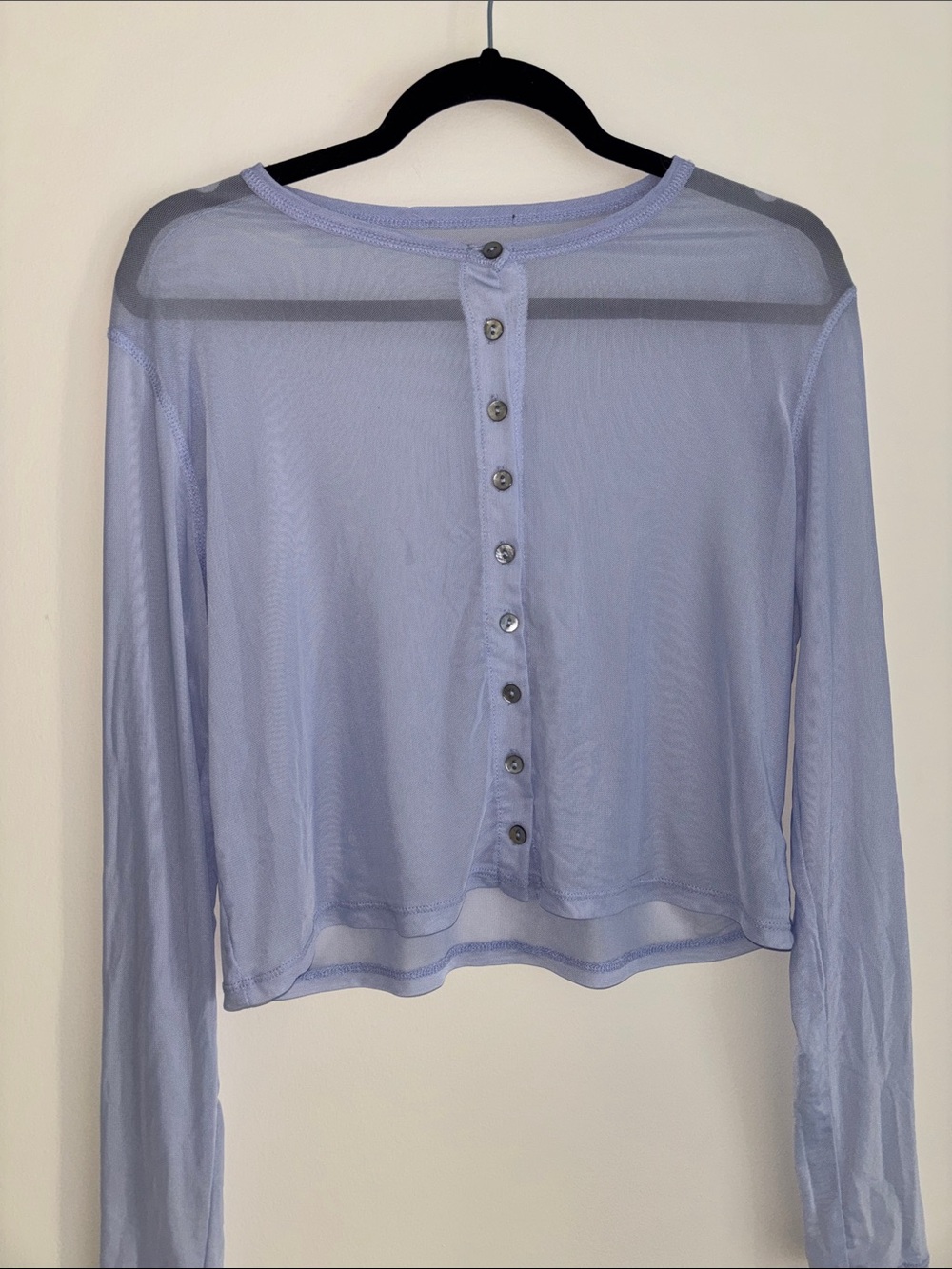 Light Blue Sheer Button-Front Long Sleeve Top